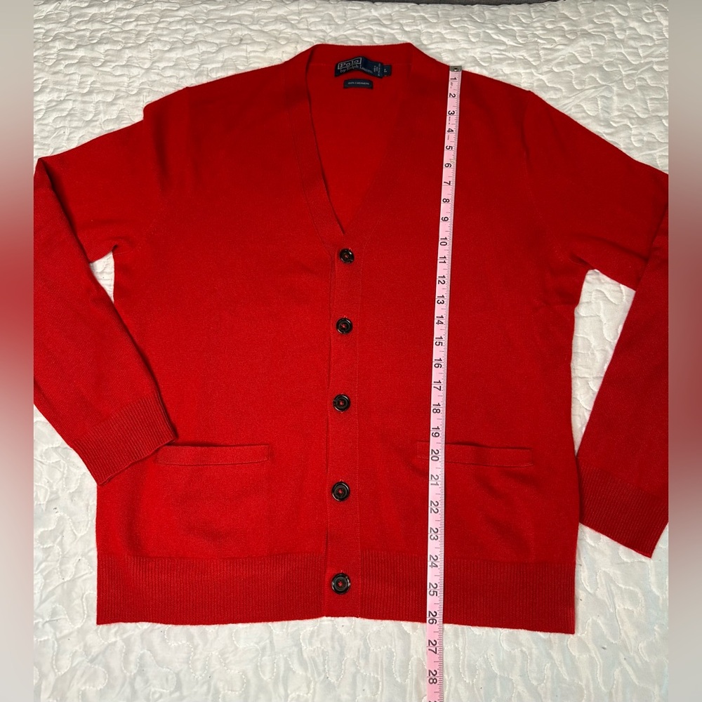 Vintage 90s Polo Ralph Lauren Cashmere Cardigan Sweater Red Y2K Classic Knit L - Picture 9 of 12